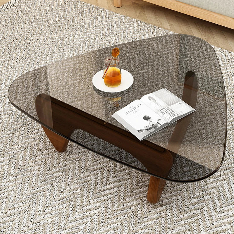 Nordic Tempered Glass Tea Table Home Living Room Side Table Solid Wood Leg Coffee Table Simple Balcony Tatami Corner Table 가구