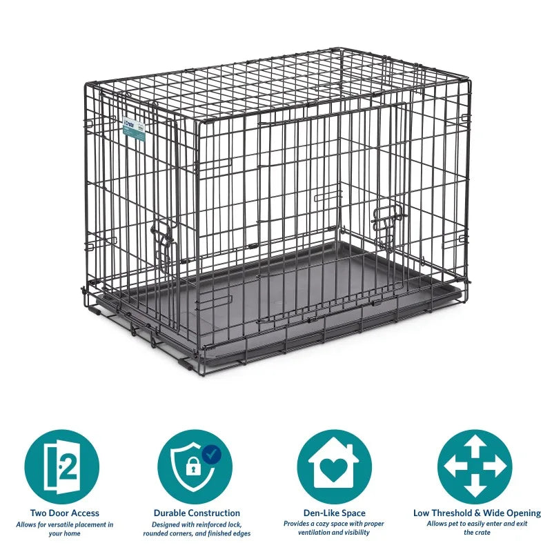 30" Double Door Folding Metal Dog Crate