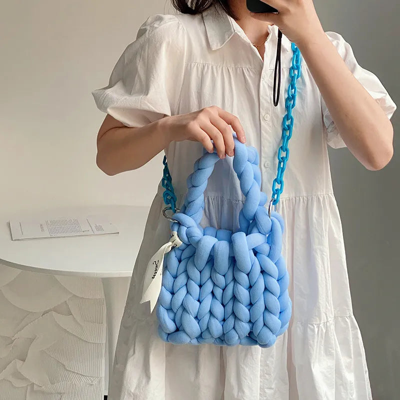 Rope Crochet Bag Handmade Acrylic Chain Women Underarm Bag Designer Knitting Crossbody Bags for Women Woven Chunky Knit Purse