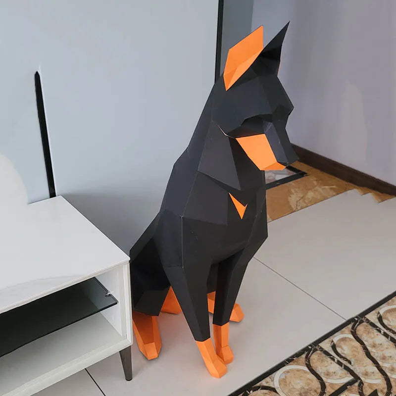 68/100cm Doberman 3D Animal Sculpture Paper Model DIY Handmade Papercraft Figurines Bedroom Living Decoration Room Decor