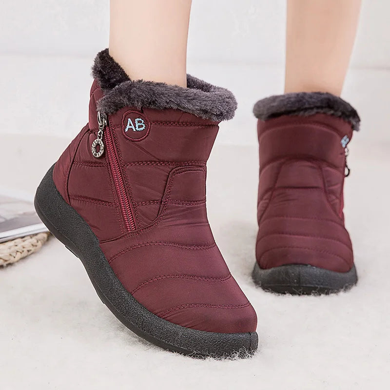 Women Snow Boots Warm Short Fur Plush Winter Ankle Boots Plus Size Ladies Shoes Female Zip Comfort Warm Shoes Footwear #1016