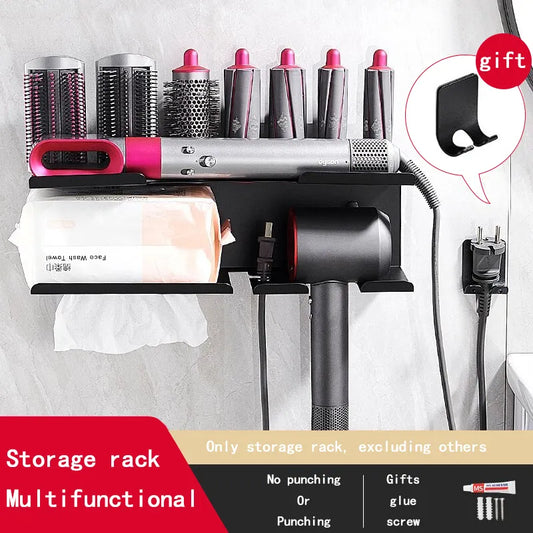 Multifunctional Storage Rack Suitable for Dyson Hair Curler and Hair Dryers ,with Tissue Storage,Wall-mounted Free Hole Shelf