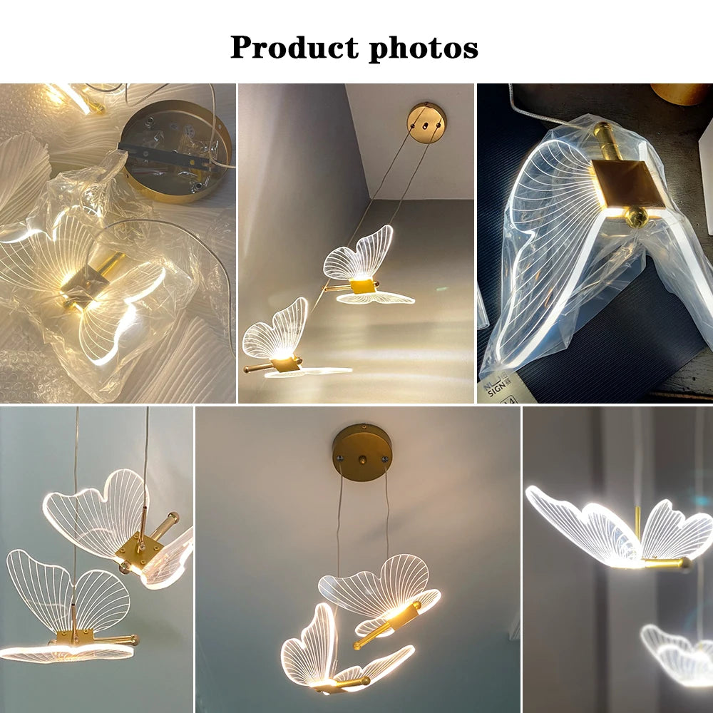 Butterfly Style LED Chandelier Pendant Lights Bedroom Bedside Background Acrylic Hanging Lamps Home Decor Celing Fixtures Lustre