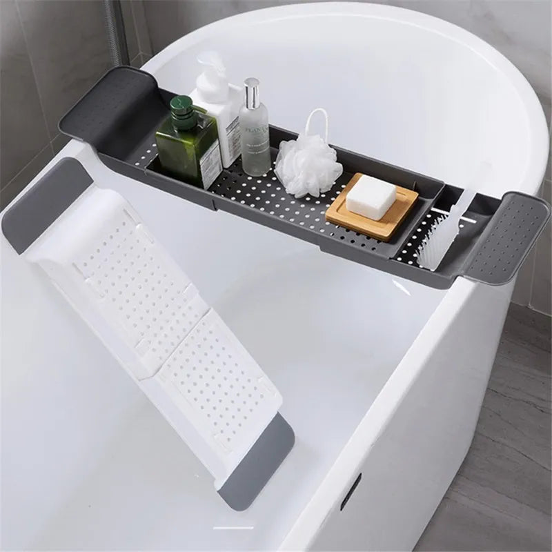 Bathtub Shelf Extendable Bathroom  Tray Shower Caddy Bamboo Bath Tub Rack Towel Book Holder Storage Organizer Accessories