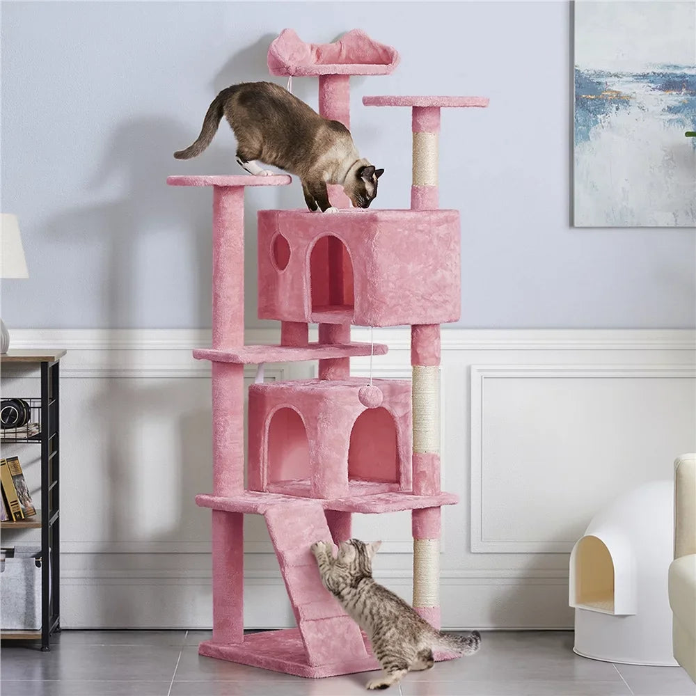 54.5" Double Condo Cat Tree with Scratching Post Tower  cat toys  cat tree house  cat furniture