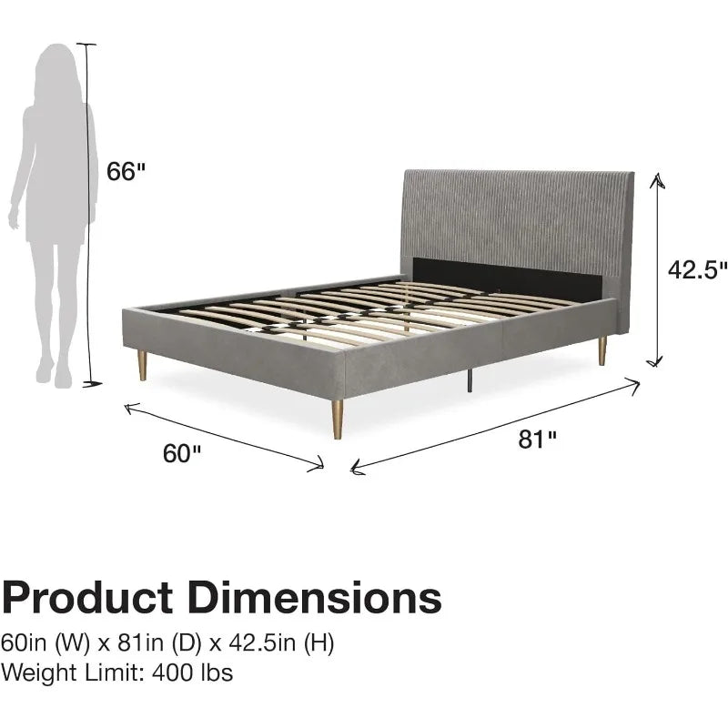 Upholstered Bed with Headboard and Modern Platform Frame Bedframe With Headboard