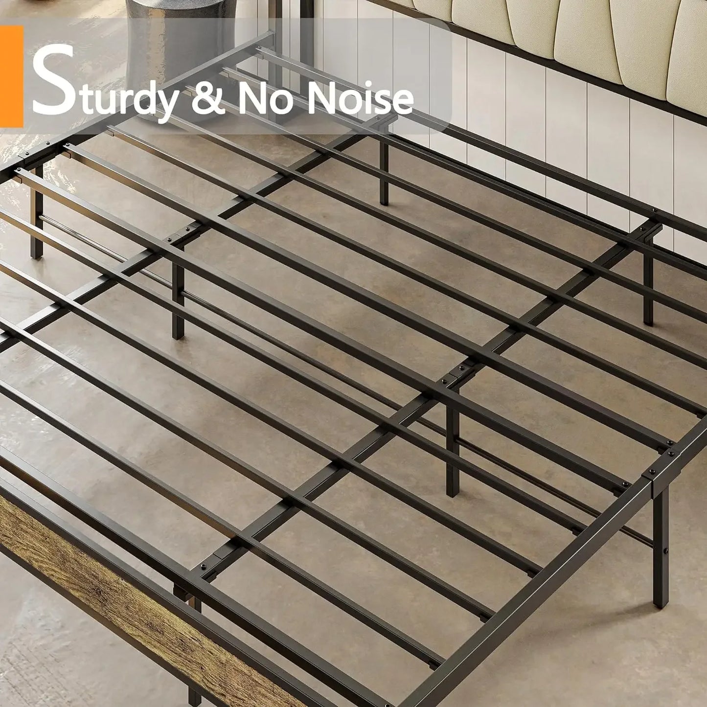 LIKIMIO King Bed Frame, Storage Headboard with Charging Station, Solid and Stable, Noise Free, No Box Spring Needed