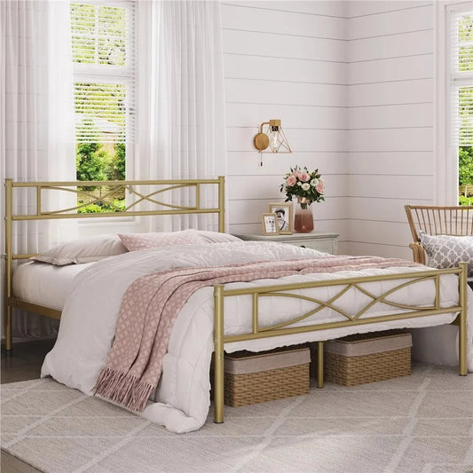 Queen Bunk Bed Set Julian Curved Design Metal Bed Daybed Antique Gold Mattresses Bedroom Beds & Furniture Bedframe Frame Frames