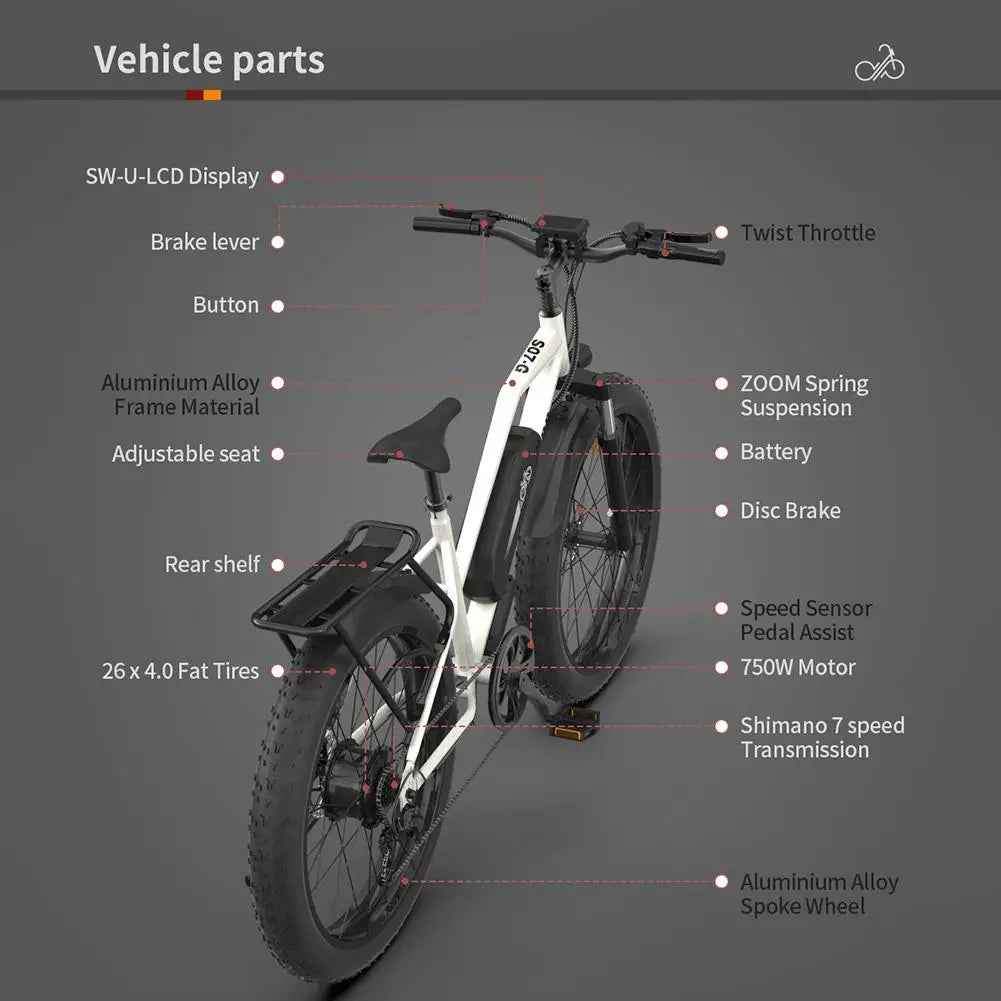 Aostirmotor 26 Inch Electric Bicycle 45km/h Fat Tire 3 Riding Modes Adult Electric Mountain Bike with 48v 13ah Battery