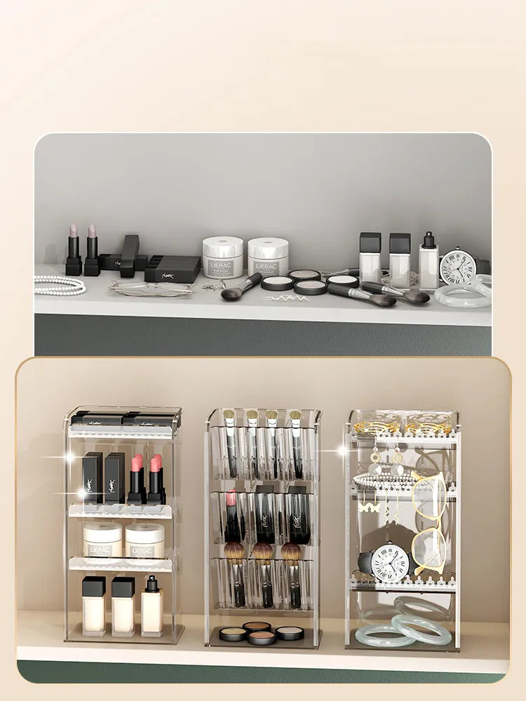 Makeup Shelf Bathroom Organizer and Storage Clear Makeup Organizer Cabinet Organizer Vertical Storage Box Jewelry Display Stand