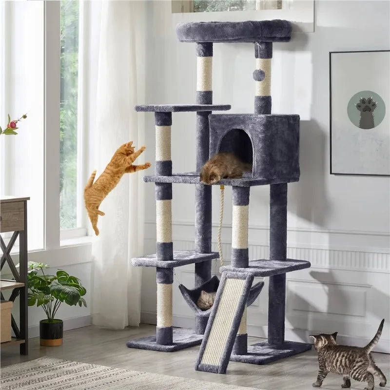 63" H Cat Tree Tower with Hammock and Scratching Posts, cat tower  cat tree tower