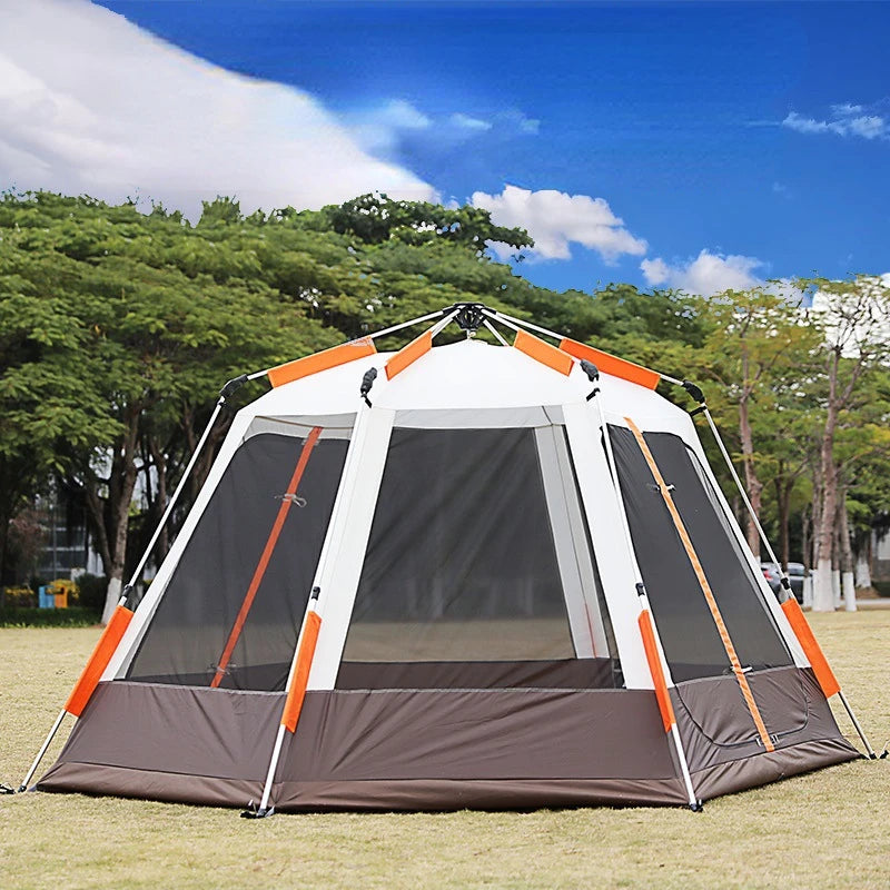 L Size Hexagon Tent Aluminum Pole Outdoor Automatic Portable Vinyl Rainproof Camping Fully Quick Open 2rooms Luxury Tourist