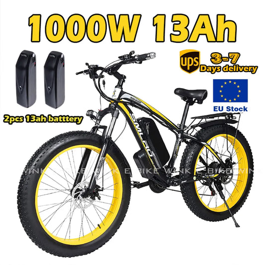 EU Stock 26Inch Fat Tire Electric Bike 48V 1000W Motor Max Speed 45km/h Snow Beach Bike with 20AH Battery Electric Bicycle