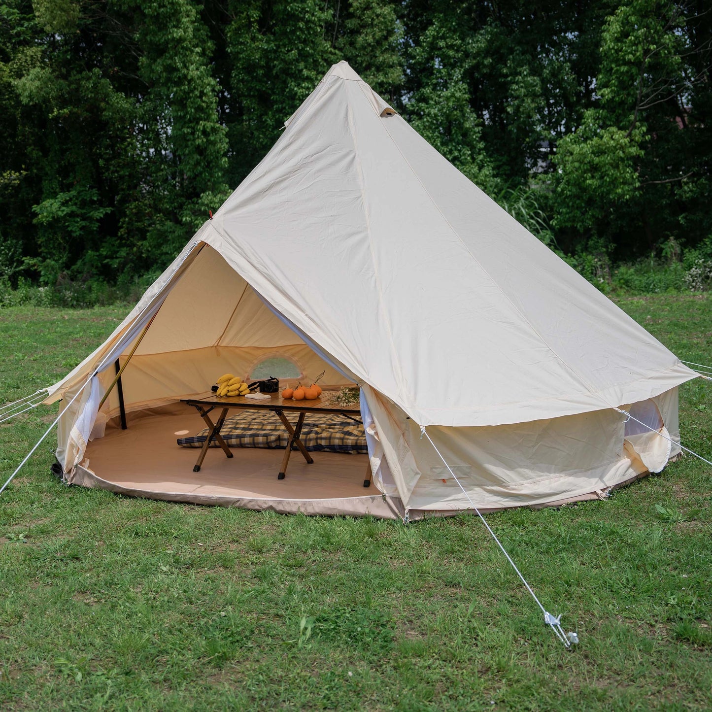 Outdoor Portable Glamping Luxury Camping 280g Canvas Bell Tent in 3M/4M/5M Size With Cover