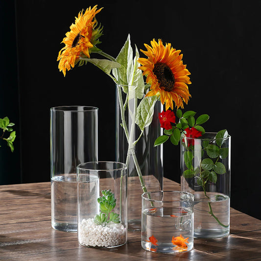 Transparent Glass Hydroponic Vase Modern Cylinder Flower Centerpiece Vases Use for Floral Wedding Home Decoration Candle Holders