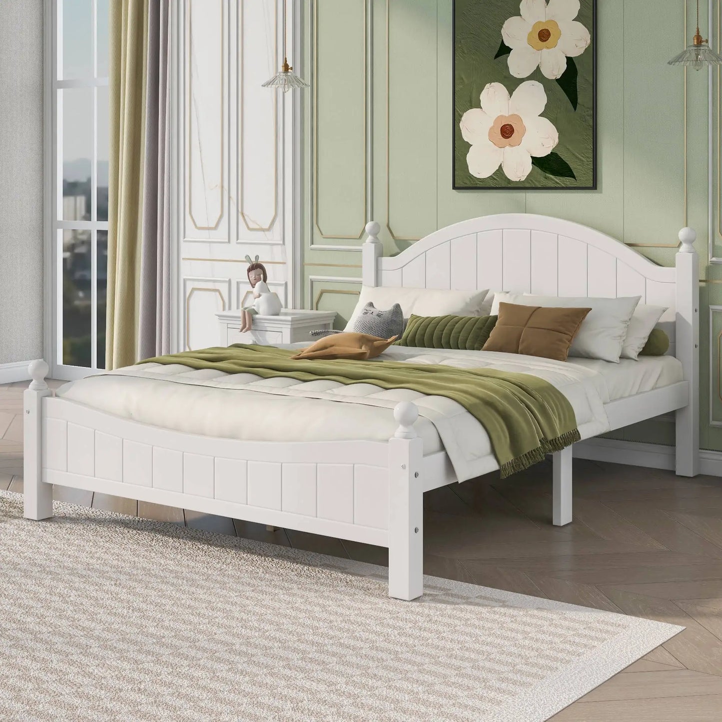 Platform Bed with Headboard and Footboard,Traditional Concise Style Solid Wood Bedframe/No Box Spring Needed/Easy Assembly