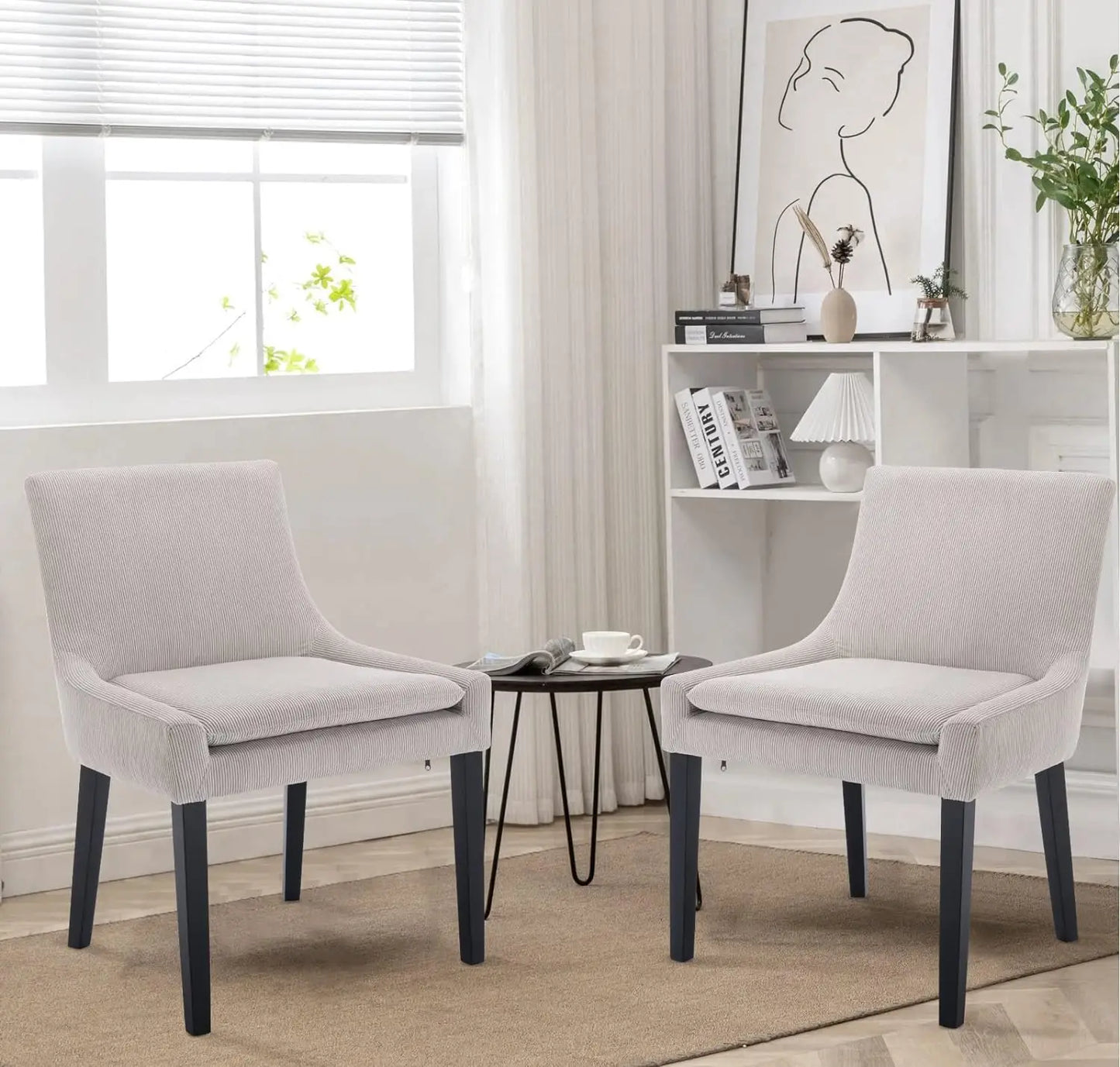 COLAMY Modern Dining Chairs Set of 4, Upholstered Corduroy Accent Side Leisure Chairs with Mid Back and Wood Legs