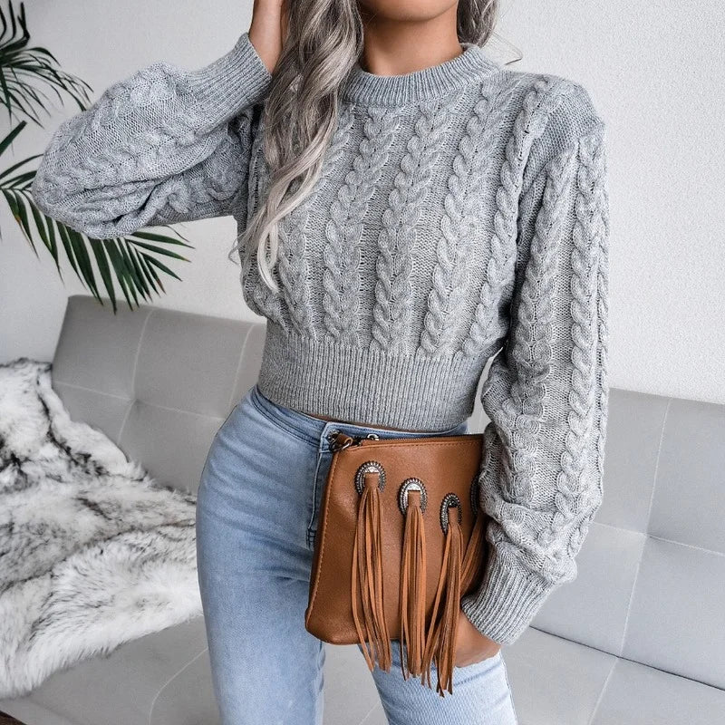 Autumn twist knit Sweater women pullovers winter new waist knitted Short long sleeve sweater women's clothing  2022 jumpers tops