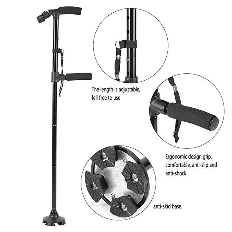 Folding Trekking Poles Double Handle Walking Sticking With Flashlight Telescopic Baton Crutches For Elderly People Trusty Sticks