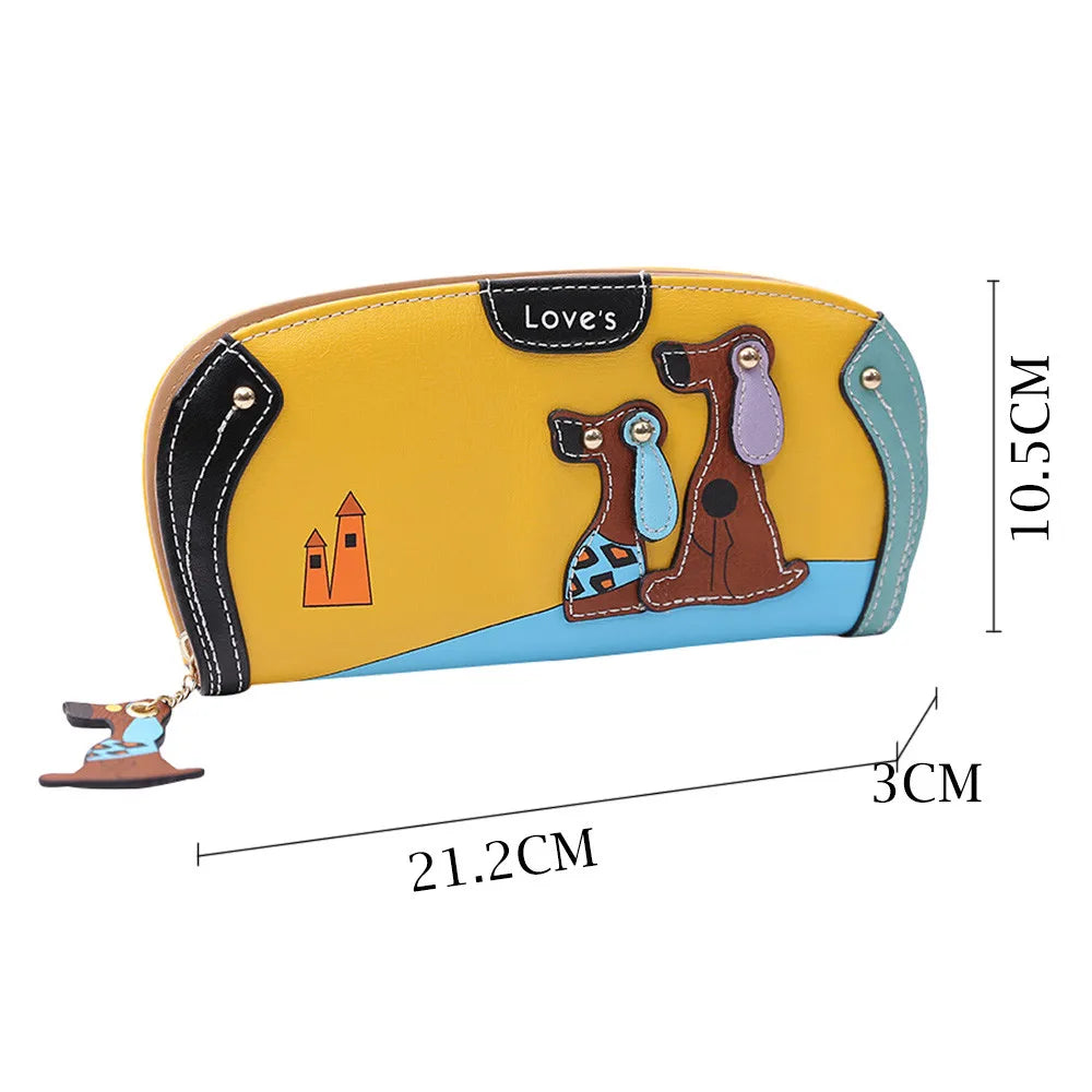 Fashion Cartoon Dog Women Wallet Wrist Handle Phone Case Long Section Money Pocket Pouch Handbag Women's Purse Card Holder