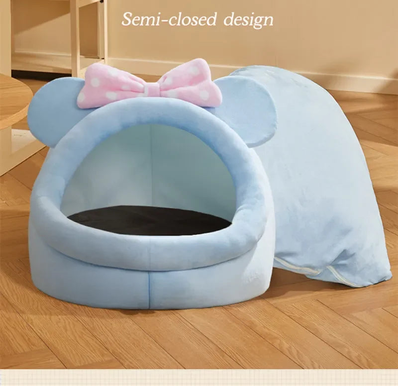 Dog House Kennel Soft Cat Bed Tent Indoor Enclosed Warm Plush Sleeping Nest Basket with Removable Cushion Travel Pet Accessory