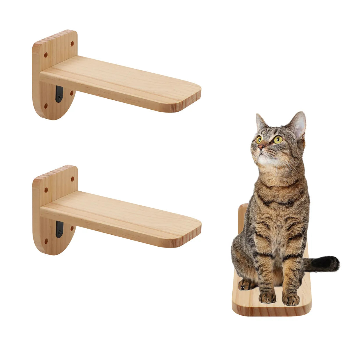 3 Pieces Wall Mounted Cat Bed Wooden Hammock and Jumping Platform Climbing Shelves and Sleeping Pet Furniture for Kitty