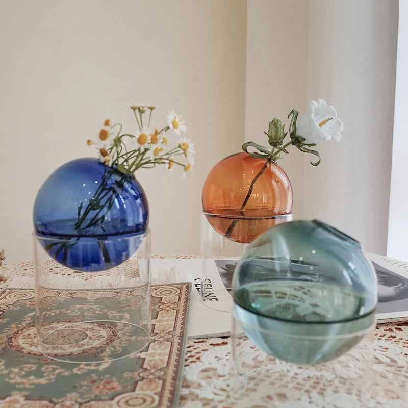 Living Room Decoration Glass Vase Home Decore Vases for Flowers Modern Nordic Spherical Hydroponic Tabletop Vase Transparent