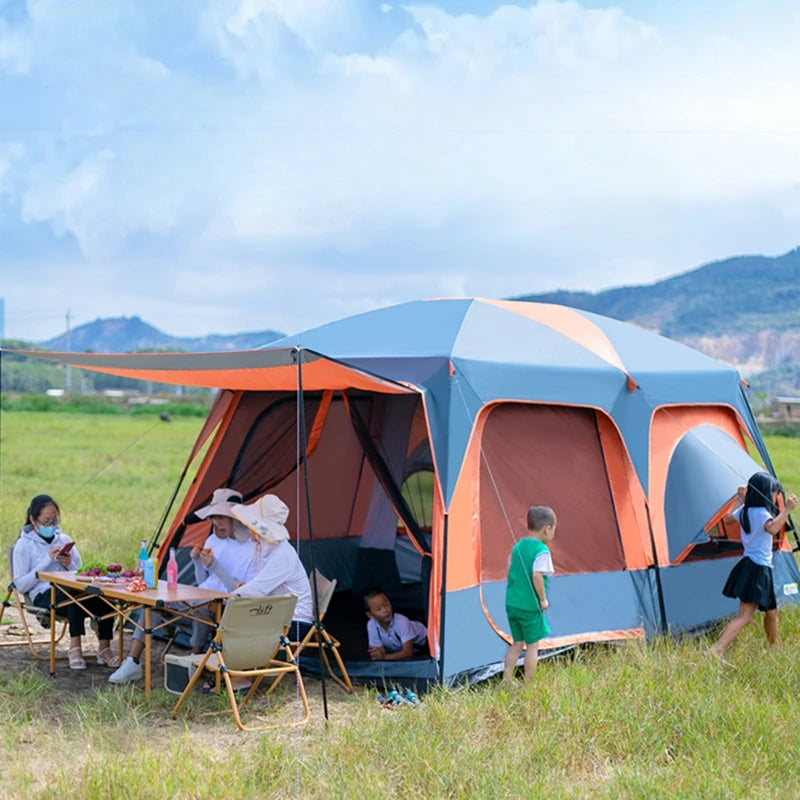 Luxury 2rooms 1hall Tent 5-8Persons Outdoor Camping Thickened Silver Coated Oxford Anti-storm Multi-persons Family Equipment