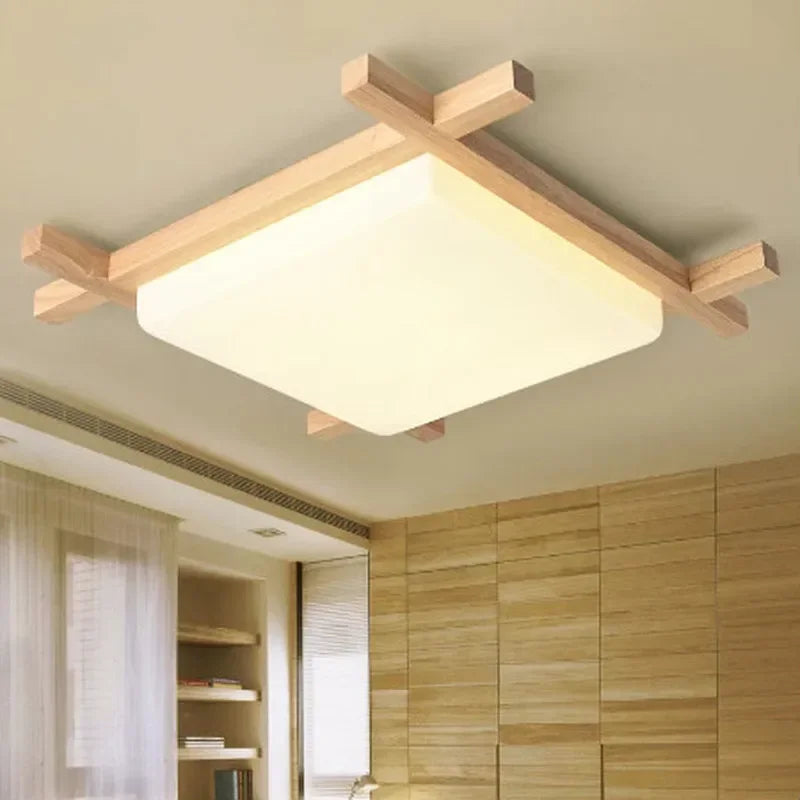 Nordic LED Wooden Ceiling Lights In Square Shape lamparas de techo For Bedroom Balcony Corridor Kitchen Lighting Fixtures