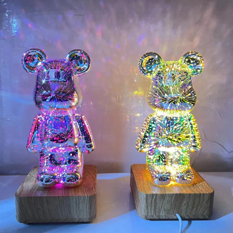 3D Bear LED Atmosphere Light, Animal Statue Firework Night Light RGB Projector Accessories Bedroom Romantic Decorative Sculpture