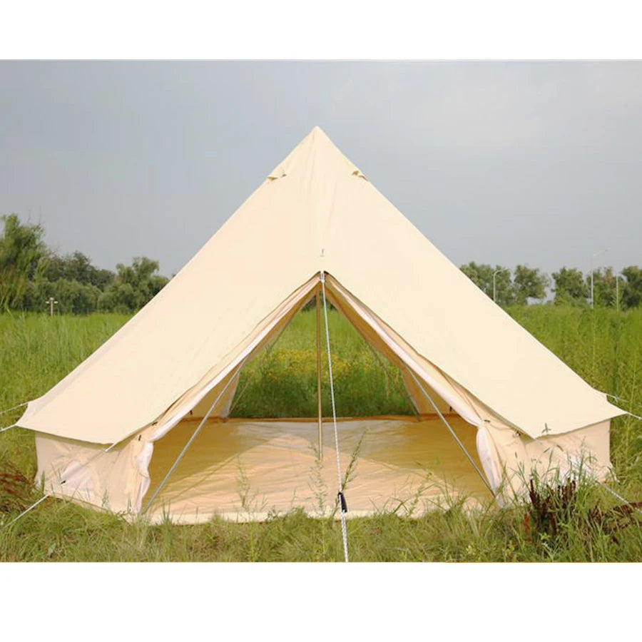 Double Door 3-4 Person tents 5m waterproof luxury 360gsm canvas beige bell tent