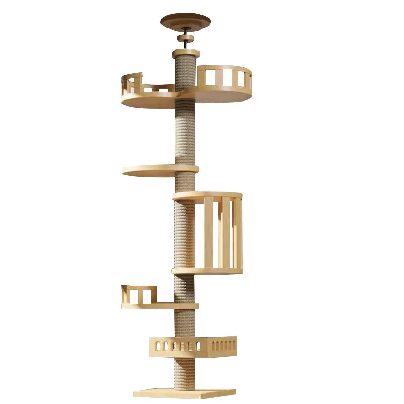 255-265cm Cat Tower Pillar Tree With Hammock Toy Bed Basket House Big Condo Ceiling Tunnel Home Ramp Outdoor Nest Swing Wooden