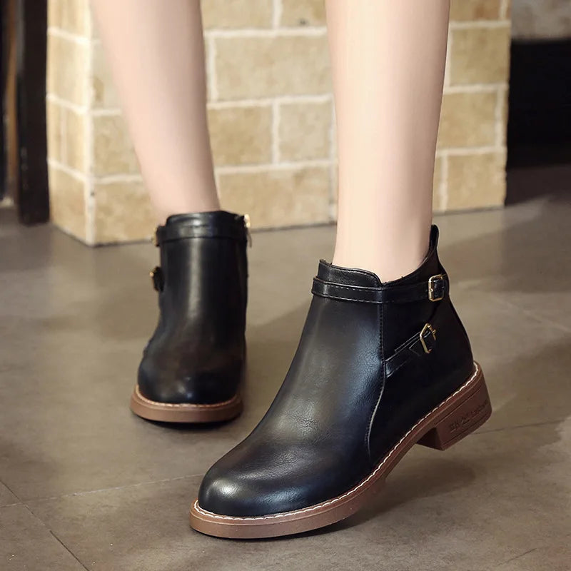 New Women Boots Ankle Boots Fashion Retro Platform Shoes Woman Round Toe Med (3cm-5cm) Zapatos De Mujer Ladies Shoes