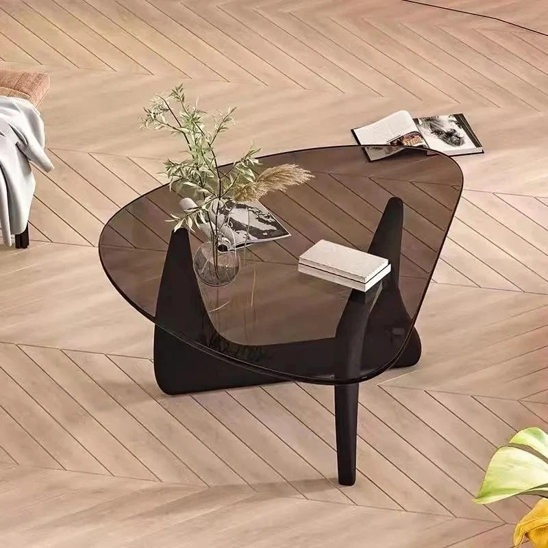 Nordic Tempered Glass Tea Table Home Living Room Side Table Solid Wood Leg Coffee Table Simple Balcony Tatami Corner Table 가구