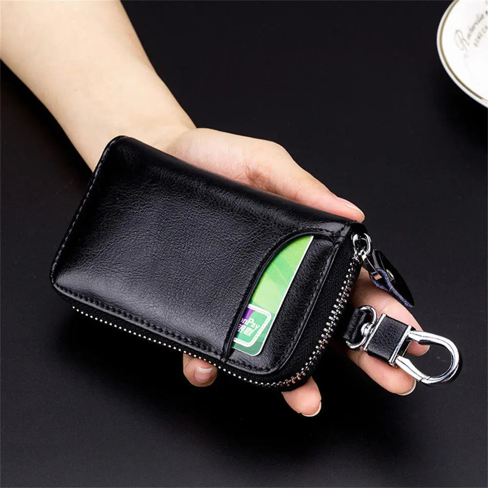 ISKYBOB Genuine Leather Keychain Men Key Holder Organizer Pouch Cow Split Car Key Wallet Women Housekeeper Key Case Card Bag