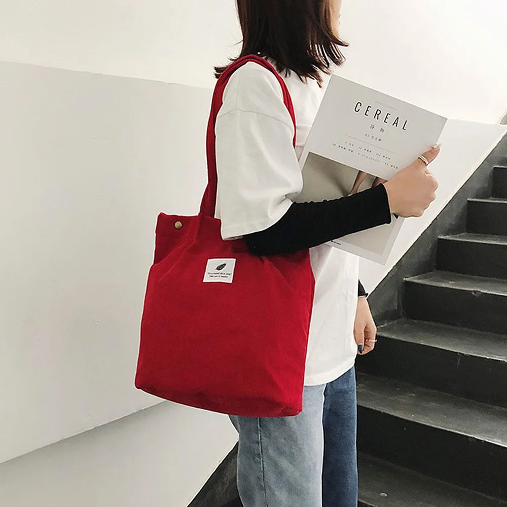 Corduroy Bag Handbags for Women Shoulder Bags Female Soft Environmental Storage Reusable Girls Small and Large Shopper Totes Bag