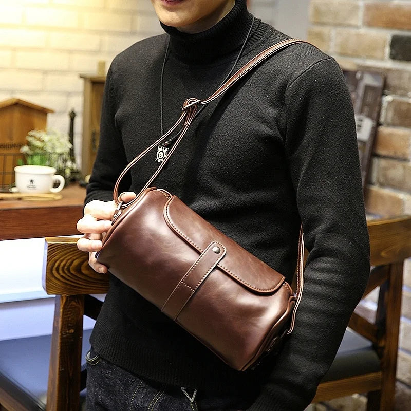 LEBSGE New Fashion Crazy Horse Pu Leather Men's Crossbody Bag Small Messenger Bag Retro Brown Single Shoulder Bag