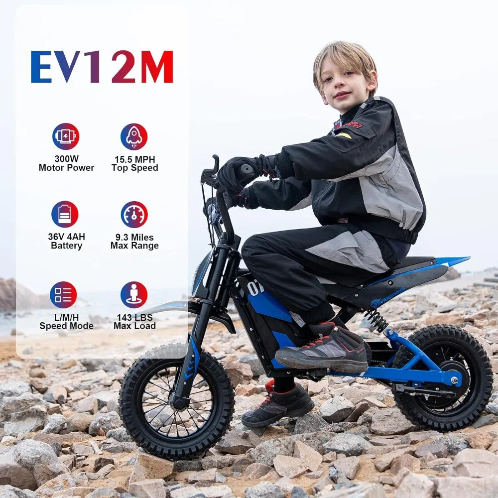 Electric Dirt Bike,300W Electric Motorcycle,15.5MPH & 9.3 Miles Long-Range,3-Speed Modes Motorcycle