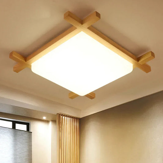 Nordic LED Wooden Ceiling Lights In Square Shape lamparas de techo For Bedroom Balcony Corridor Kitchen Lighting Fixtures