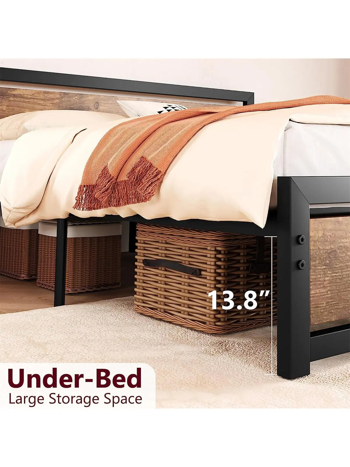 Bed Frame with Wooden Headboard and Footboard - Metal Platform, No Box Spring Needed bedframe with headboard