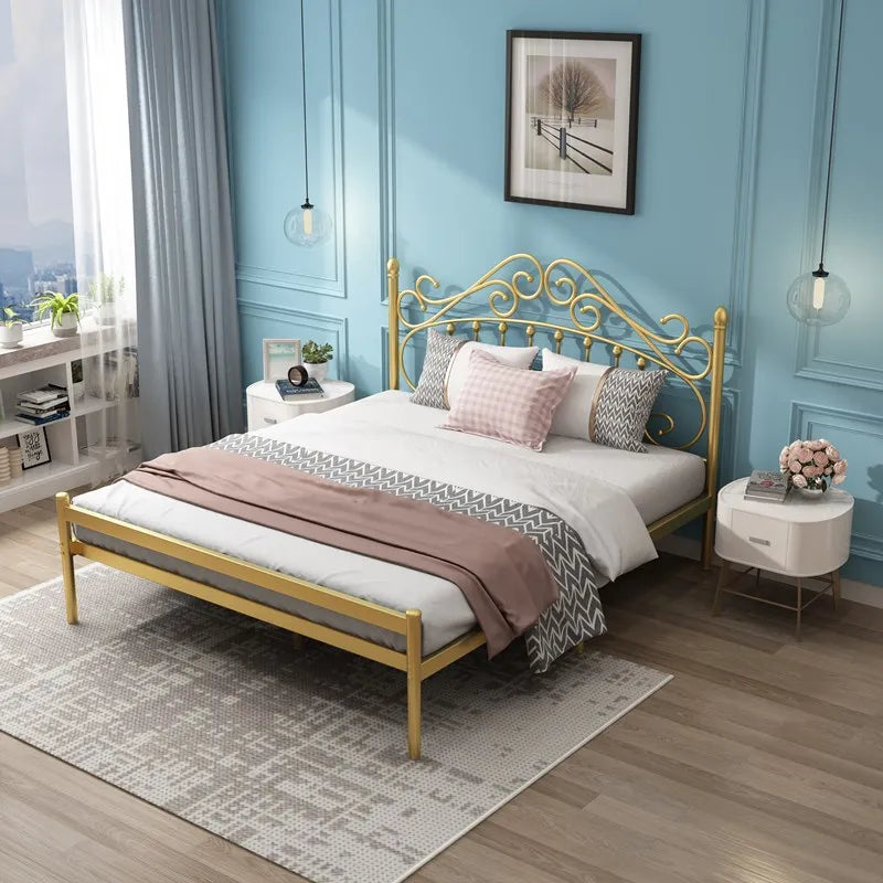 Simple European Double Bed Modern Metal Bedframe Modular Double Bed Bedding Girl Cheap Muebles Para Dormitorio Nordic Furniture