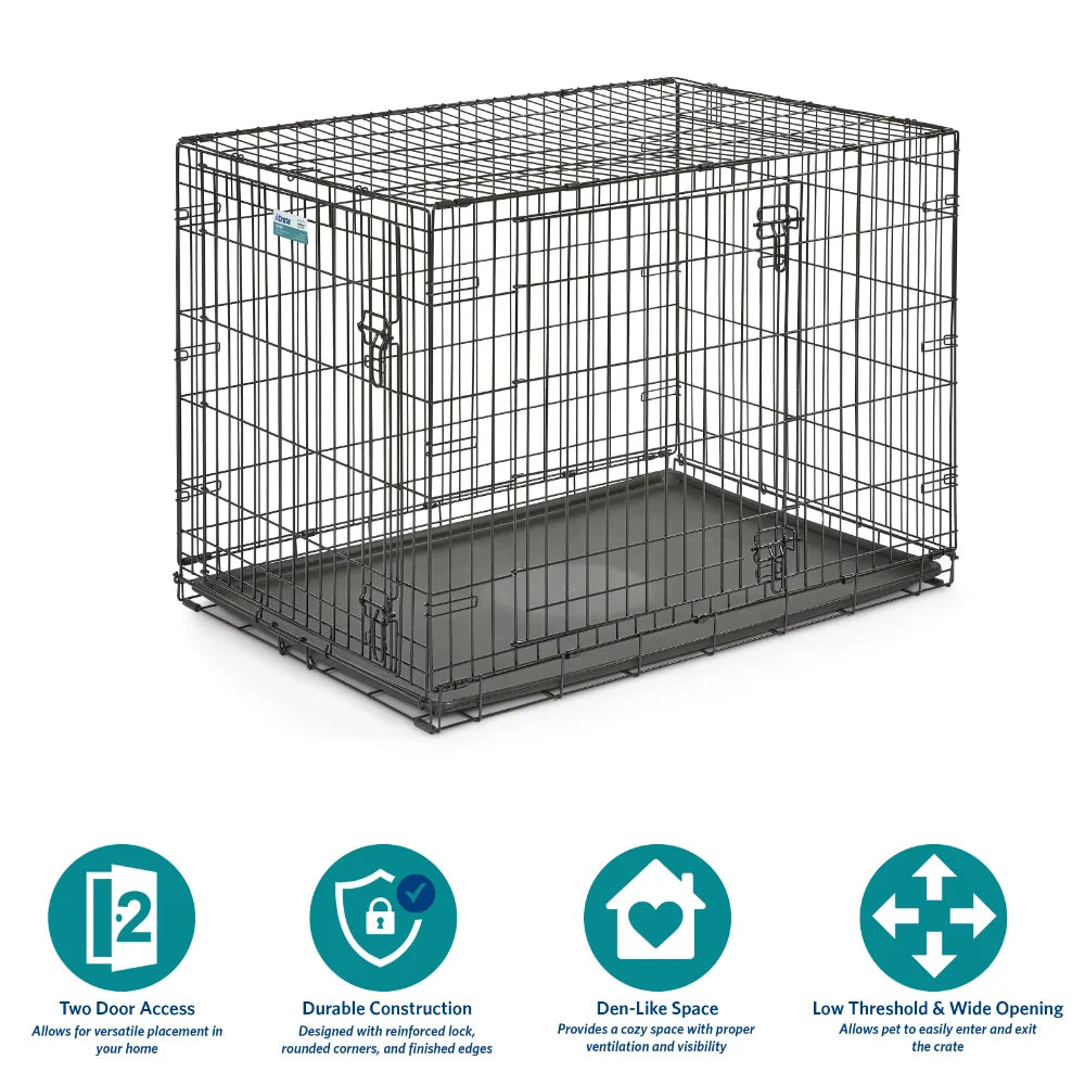 Houses Kennels Dog Crate 22"/24"/30"/36"/42"/48" Double Door Folding Metal Homes for Pets