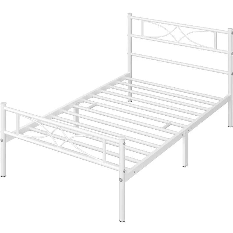 Easyfashion Julian Curved Design Metal Bed, Twin, White bedframe  bed frame