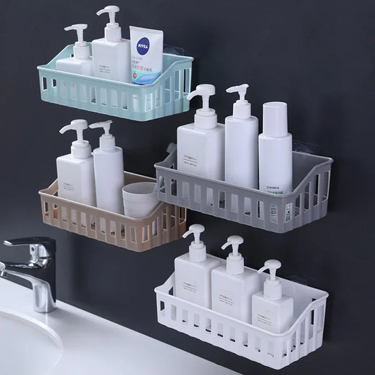 1pcs Japanese-style Plastic Bathroom Shelf Wall-mounted Shower Gel Storage Rack Toilet Free Punch Toiletry Stand