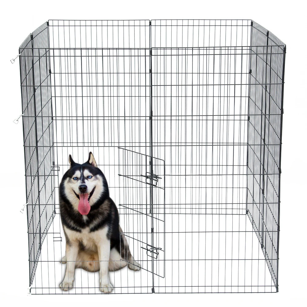 48" Tall Iron Wire Fence Playpen Pet Dog Cat Folding Exercise Yard 8 Panel Metal Play Pen with Door Black[US-Stock]