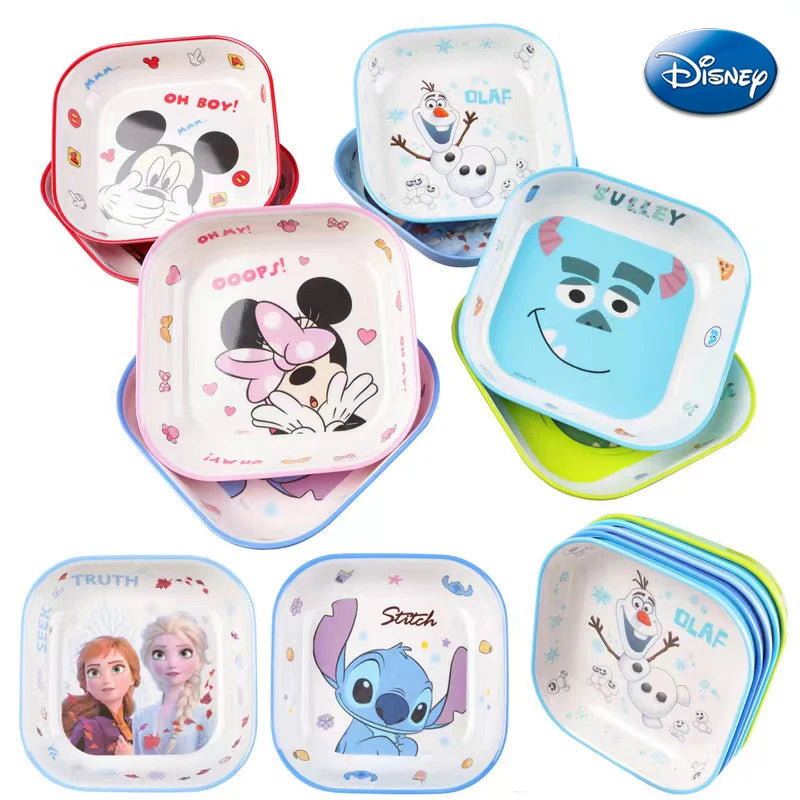 Disney Stitch Mickey Cartoon Plates Kawaii Minnie Mouse Frozen Elsa Cutlery Fruit Plate Kids Eating Square Plate Child Tableware