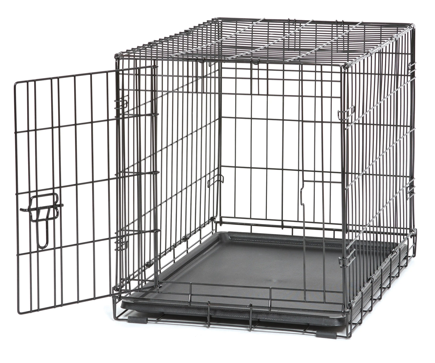 Single Door Folding Metal Wire Dog Crate with Divider and Tray, Black, 30"