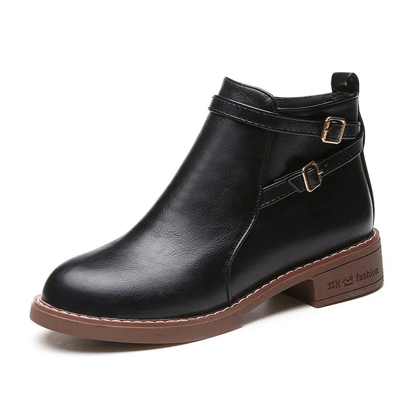 New Women Boots Ankle Boots Fashion Retro Platform Shoes Woman Round Toe Med (3cm-5cm) Zapatos De Mujer Ladies Shoes