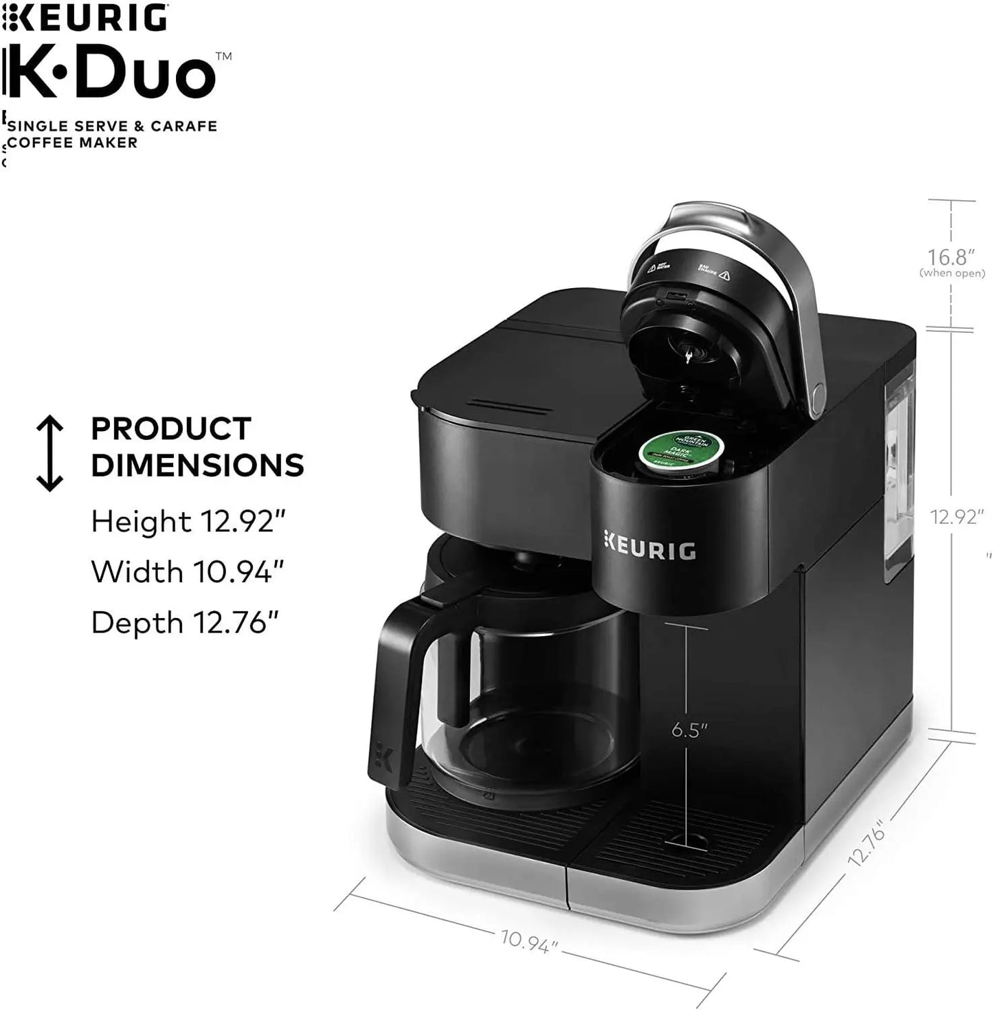 K-Duo Single Serve K-Cup Pod & Carafe Coffee Maker, Black