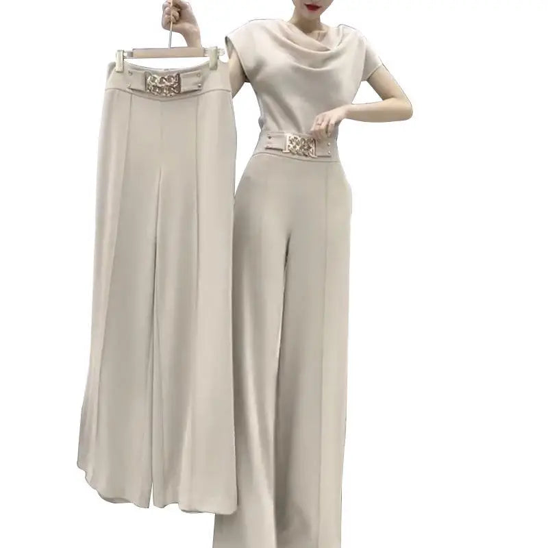 Casual Wide Leg Pants Set All-Matching Office Lady Trousers Women's Clothing Fashion Matching Two-Piece Summer Thin Work Pants